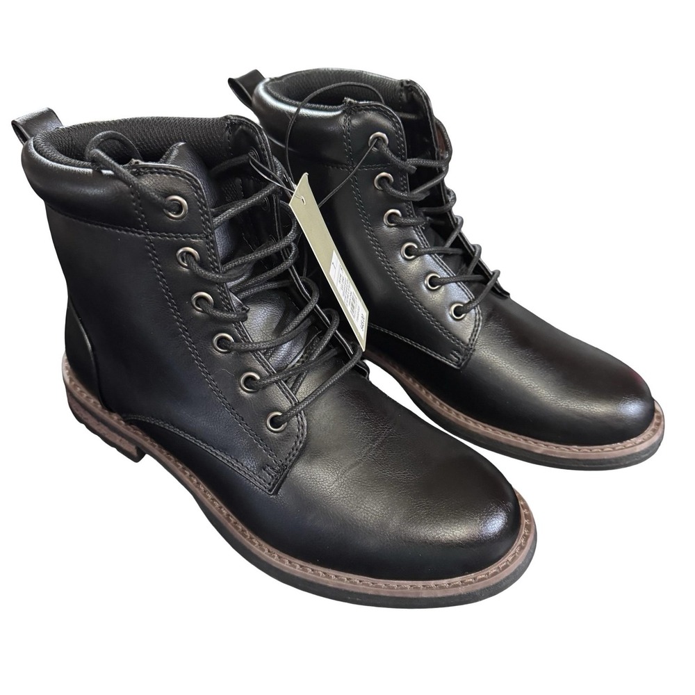 Goodfellow Boots‎ Men Sz 7 Black Jeffrey Lace Up Ankle Faux Leather Casual NEW